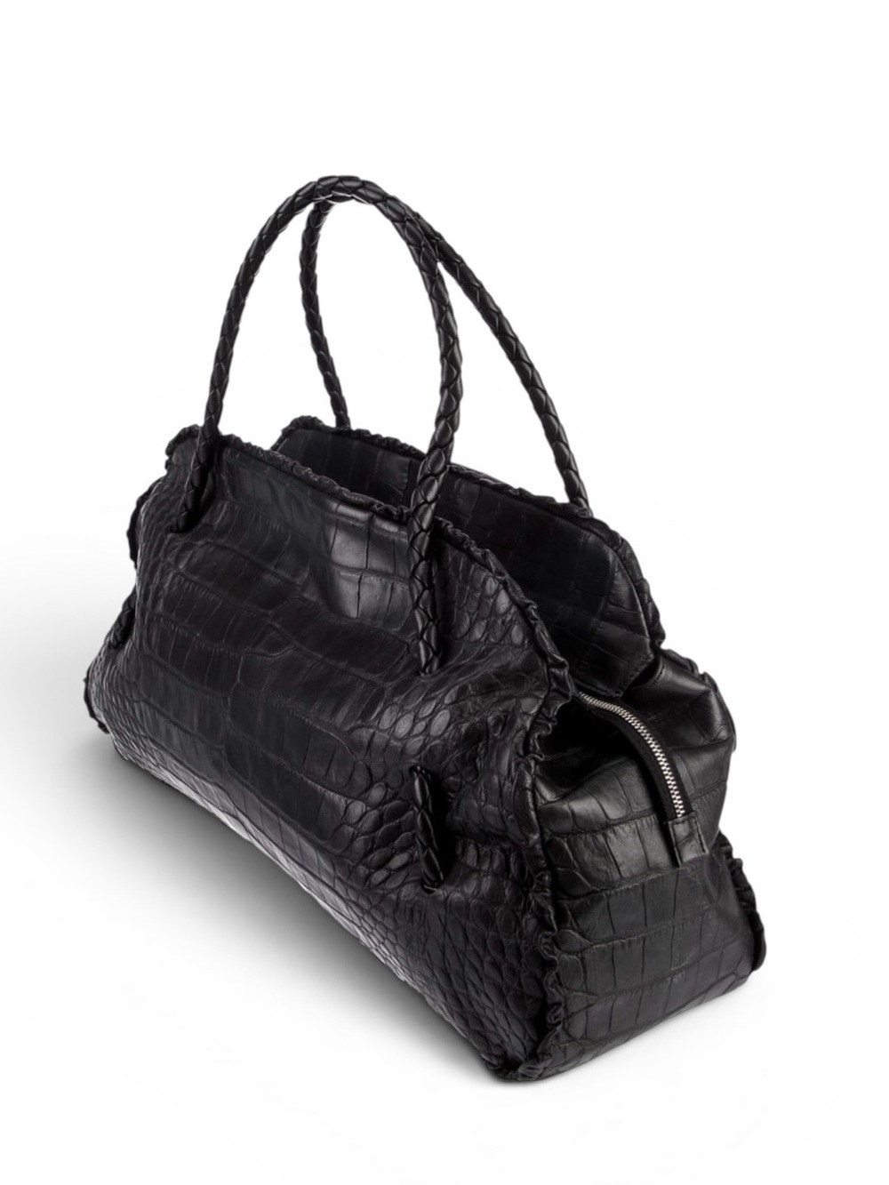 Furla Animal Print Shoulder Bag Genuine Leather Silver Hardware Ruffles Braid